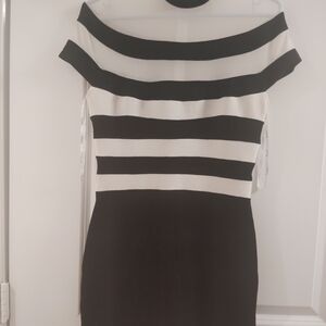 Tadashi Elegant Black and White Striped Dress